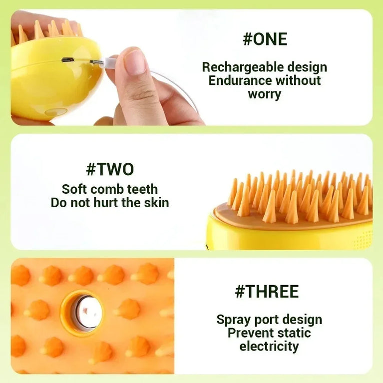 Cat Steamy Brush Electric Spray Massage Grooming Shedding 3in1 Tool
