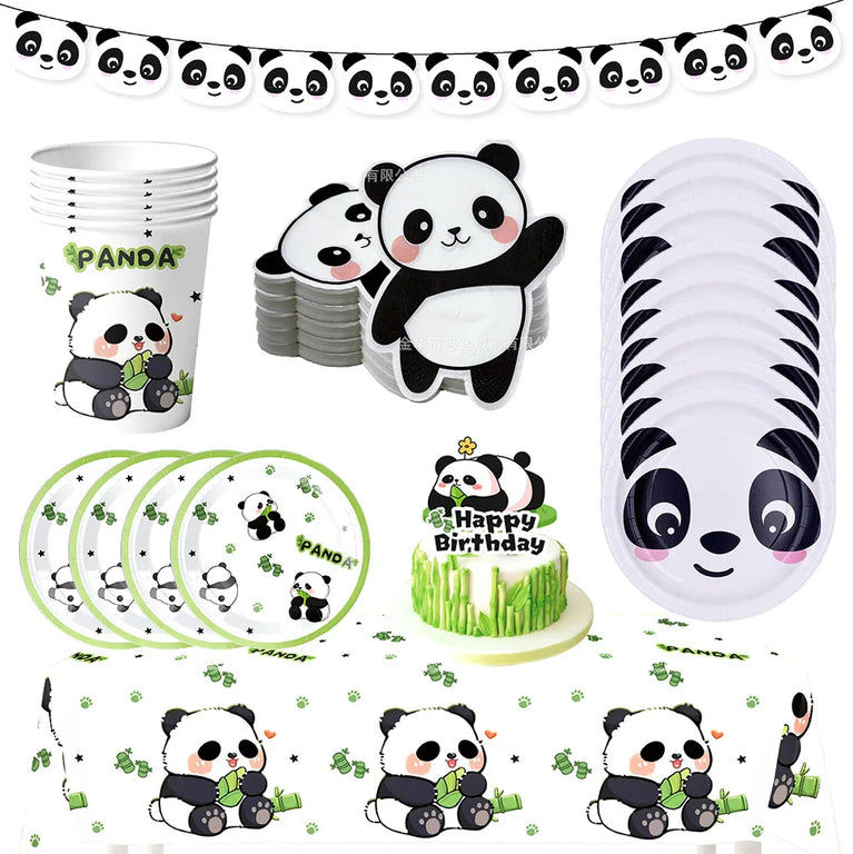 Panda Birthday Party Disposable Tableware Set Plates Cups Napkins Banner Decor