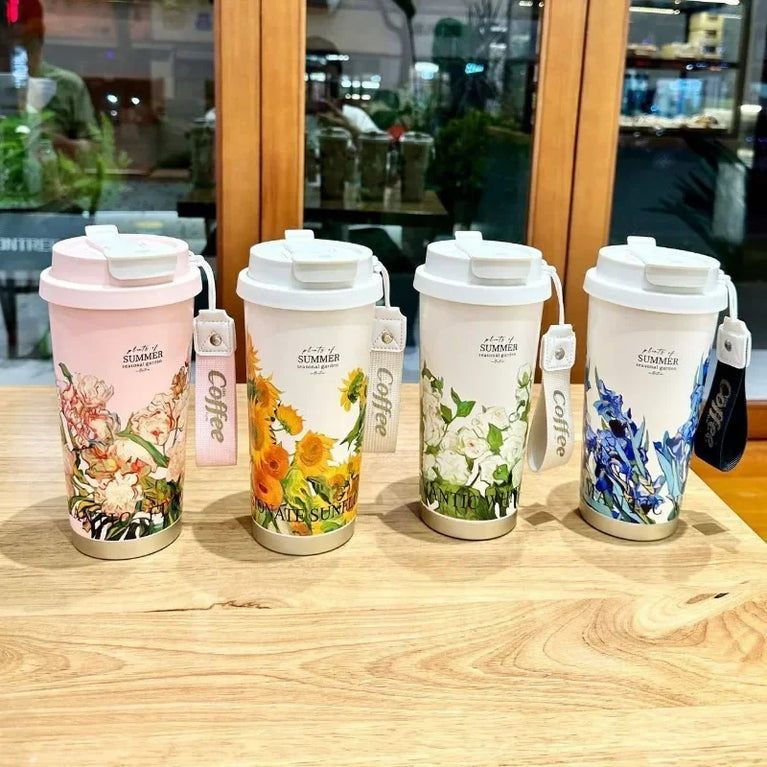500ml Insulated Stainless Steel Tumbler Mug with Straw Handle