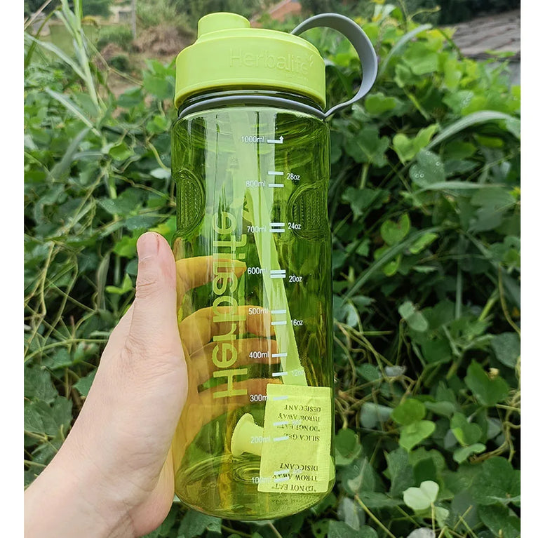 1000ml Transparent Straw Strap Bounce Button Sports Water Bottle 1L Leakproof Handgrip Gym Hydration Bottle