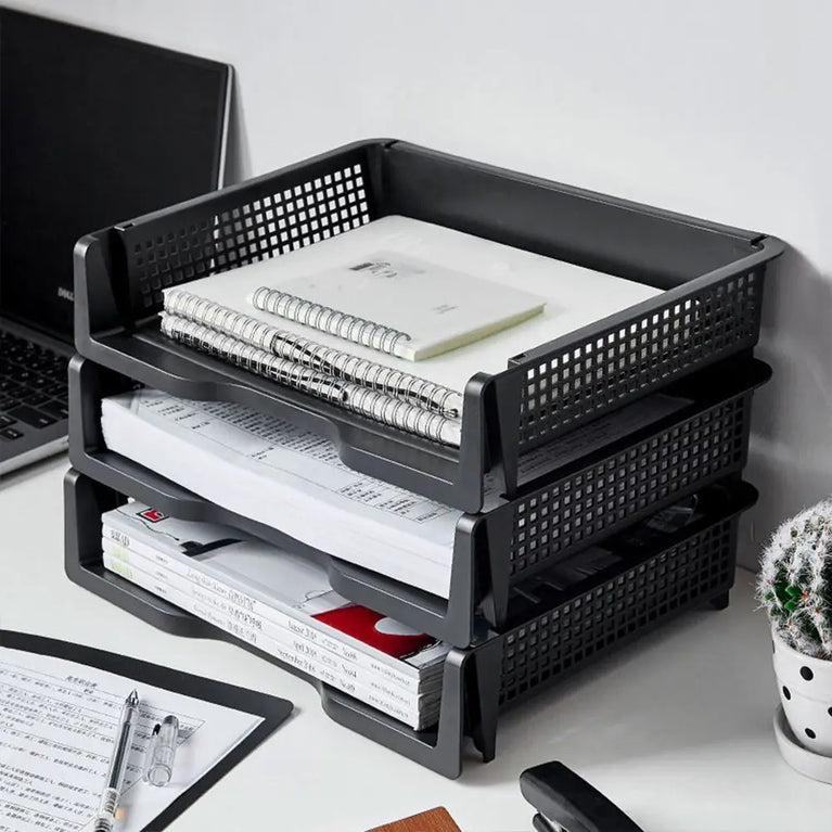 Stackable A4 Document Organiser | Laminated Plastic Desktop File Rack
