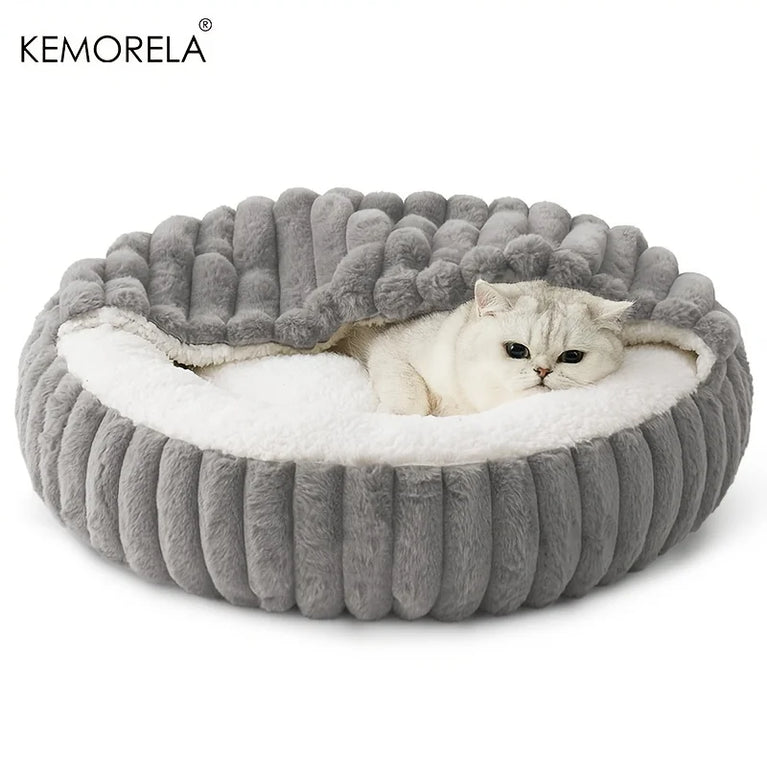 Calming Round Hooded Cat Bed Cat Heating Pad Cooling Cat Bed