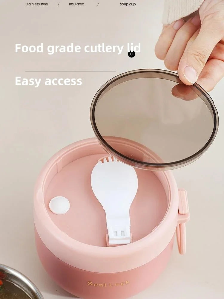 600ML 304 Stainless Steel Soup Noodle Bowl with Lid Leakproof Lunch Box Container