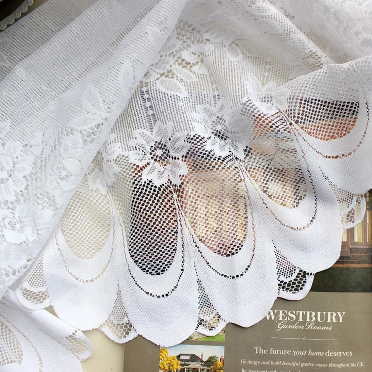 White Lace Sheer Tulle Curtains | Pastoral Floral Kitchen & Cafe Voile