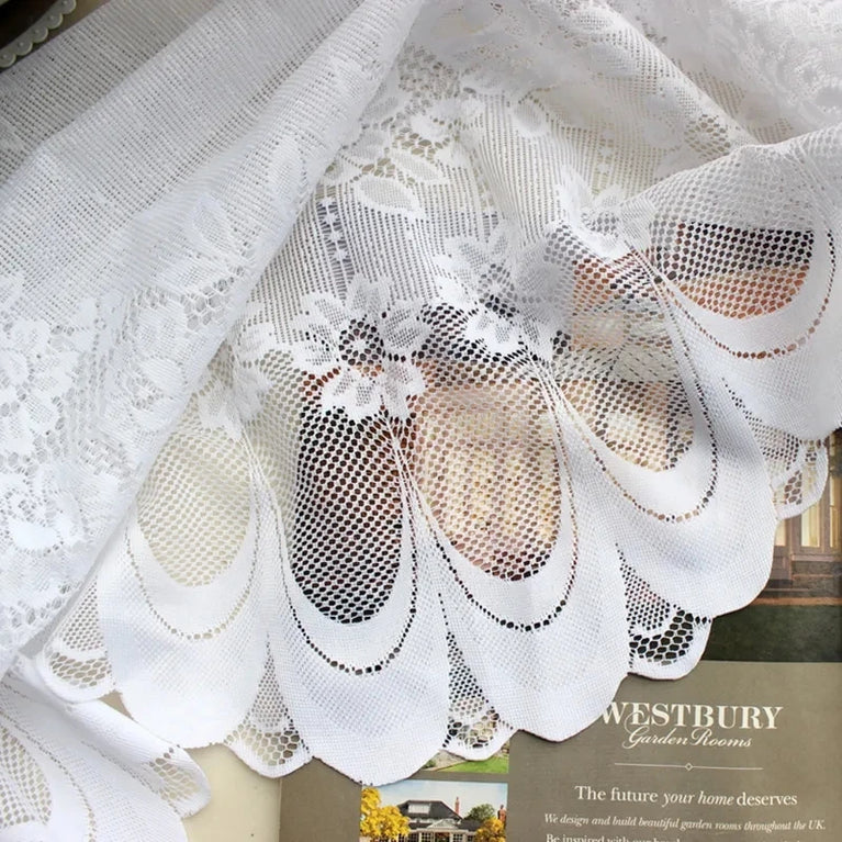 White Lace Sheer Tulle Curtains | Pastoral Floral Kitchen & Cafe Voile
