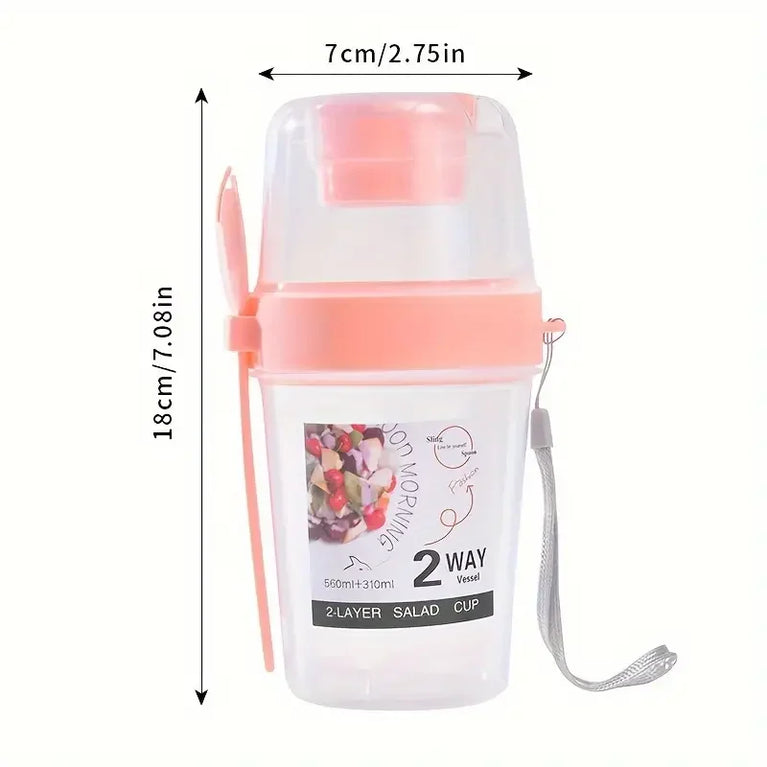 Portable Breakfast Salad Cup Oatmeal Fruit Vegetable Container with Fork Lid Leakproof Round PP Jar