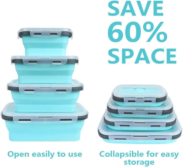4PS Collapsible Silicone Food Storage Containers with Lids Vent Kitchen Meal Prep Set