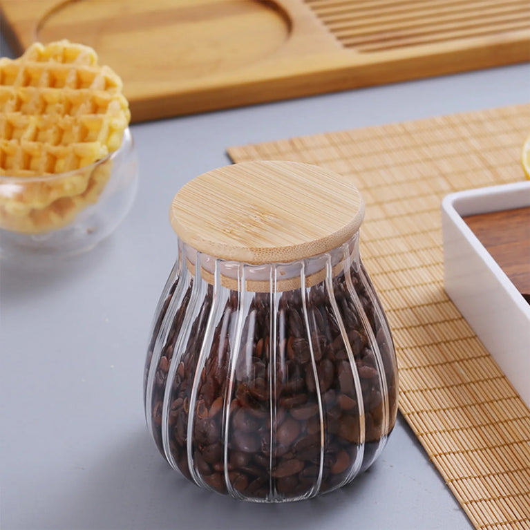 Airtight Glass Storage Container Jar with Lid Spoon Kitchen Pantry Canister