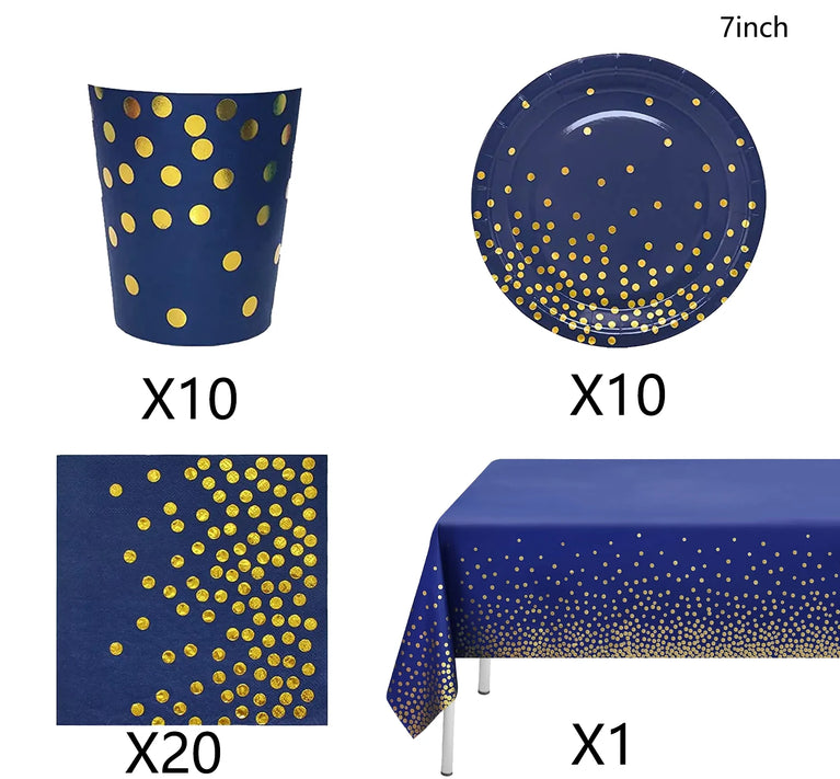 Navy Blue Gold Disposable Tableware Set for Wedding Party Use