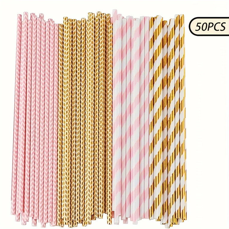 25/50PCS Biodegradable Paper Straws Set for Juices Cocktails Smoothies