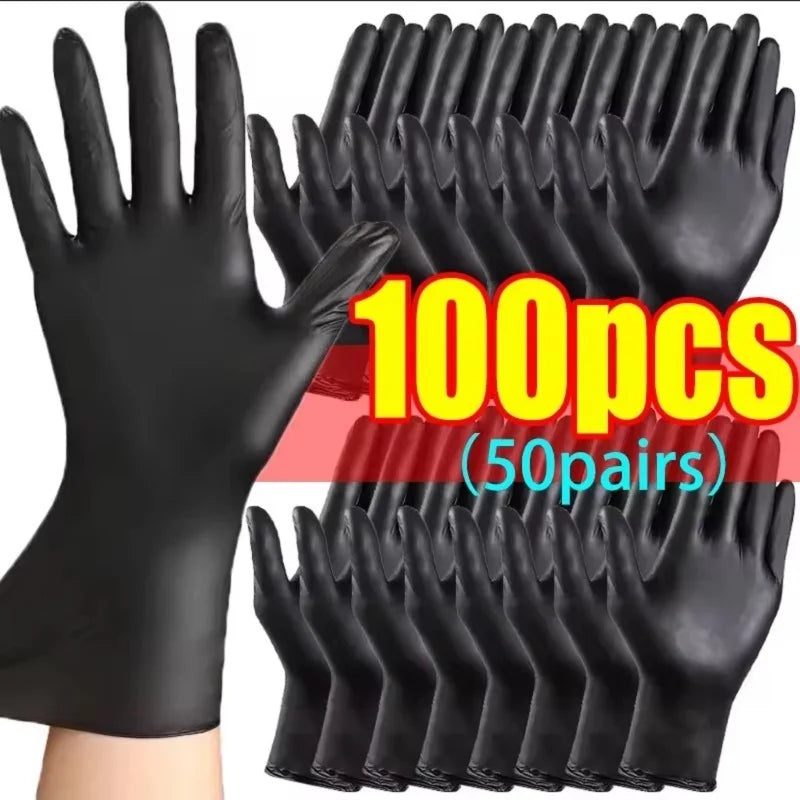 Disposable Black Nitrile Gloves PVC Latex Free Waterproof Work Gloves 100PCS