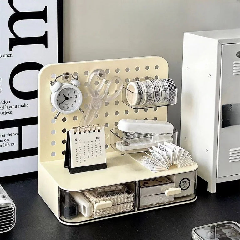 Desktop Perforated Board Desk Organiser with Drawer Storage Rack