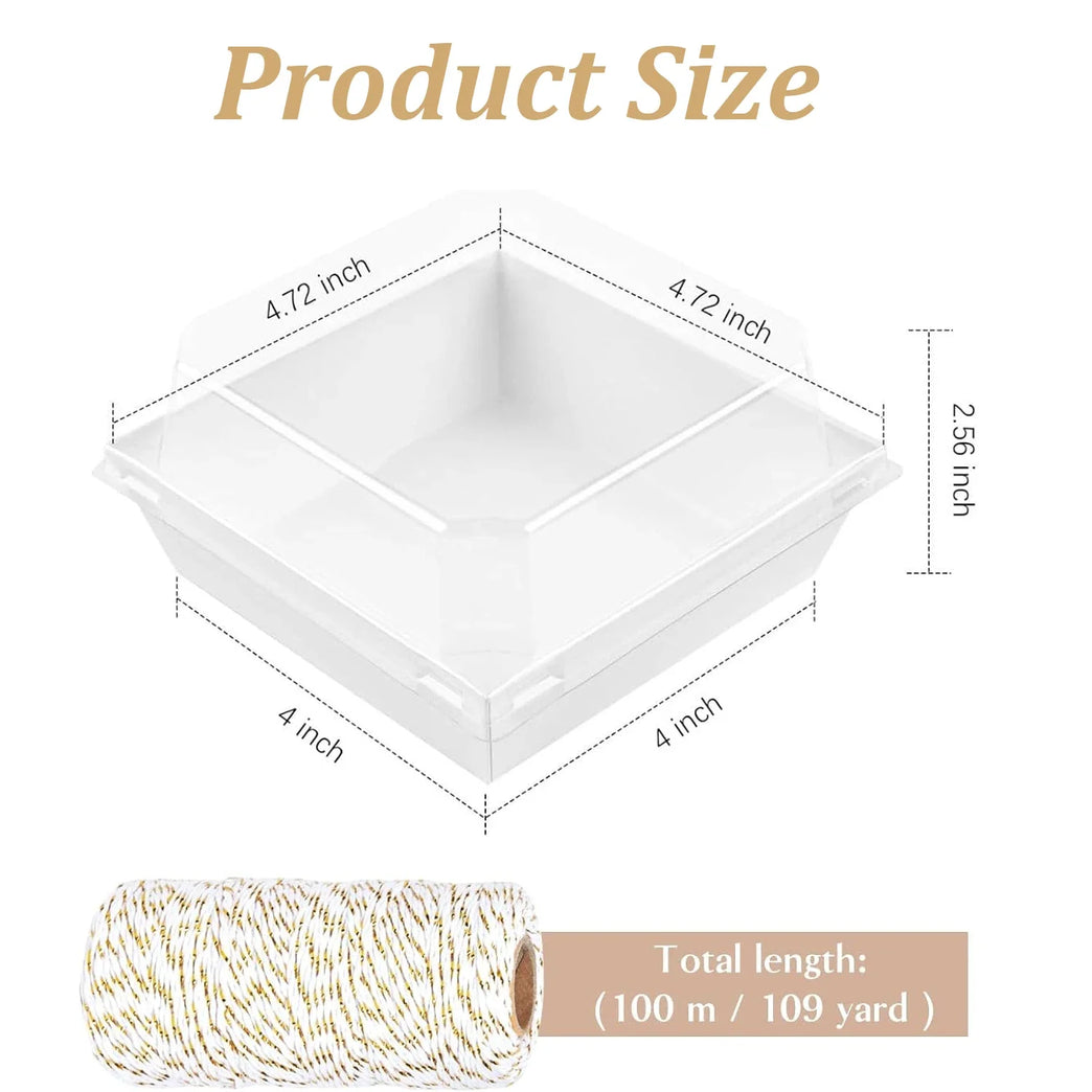 50PCS Paper Charcuterie Boxes with Clear Lids Square White Disposable Donut Dessert To Go Containers