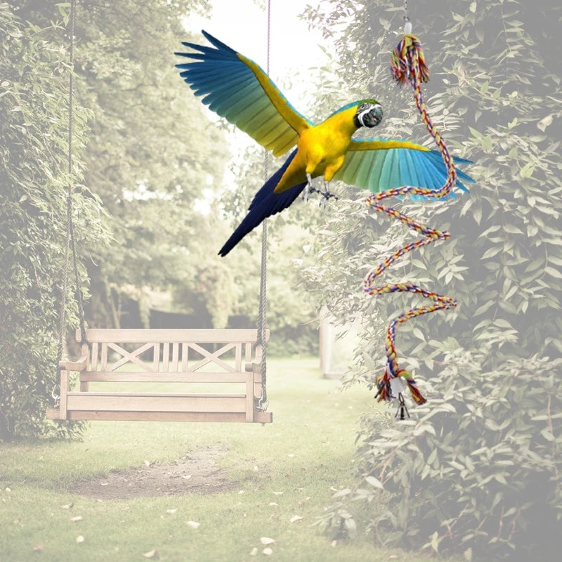 Bird Spiral-Rope Perch | Flexible Cotton Bungee with Bell