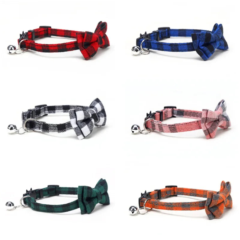 Pet Breakaway Cat Collar Bow Tie Bell Cute Plaid Adjustable
