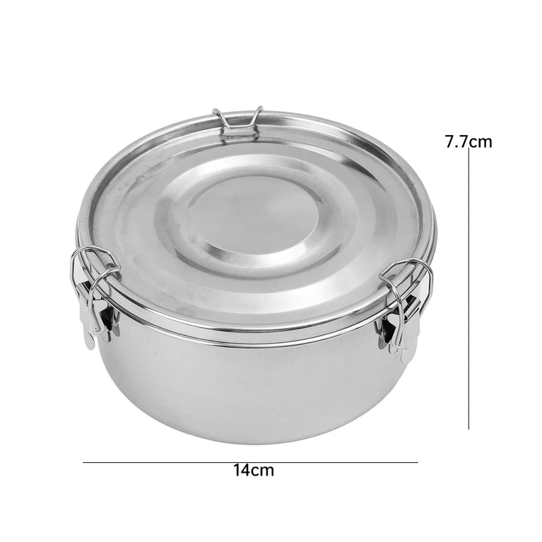 Stainless Steel Fresh Keep Round Sealed Lunch Box Buckle Food Container Fruit Salad Organizer for Refrigerator Storage