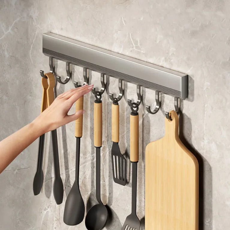 Manufacturers Supply Kitchen Hook Rack Punch-free Wall-mounted Rack Space Aluminum Hook Multi-functional Storage Row Hook Holder