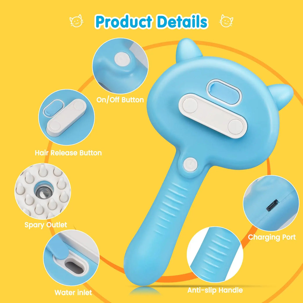 3-in-1 Cat Steam Brush Silicone Grooming Shedding Tool with Spray Function