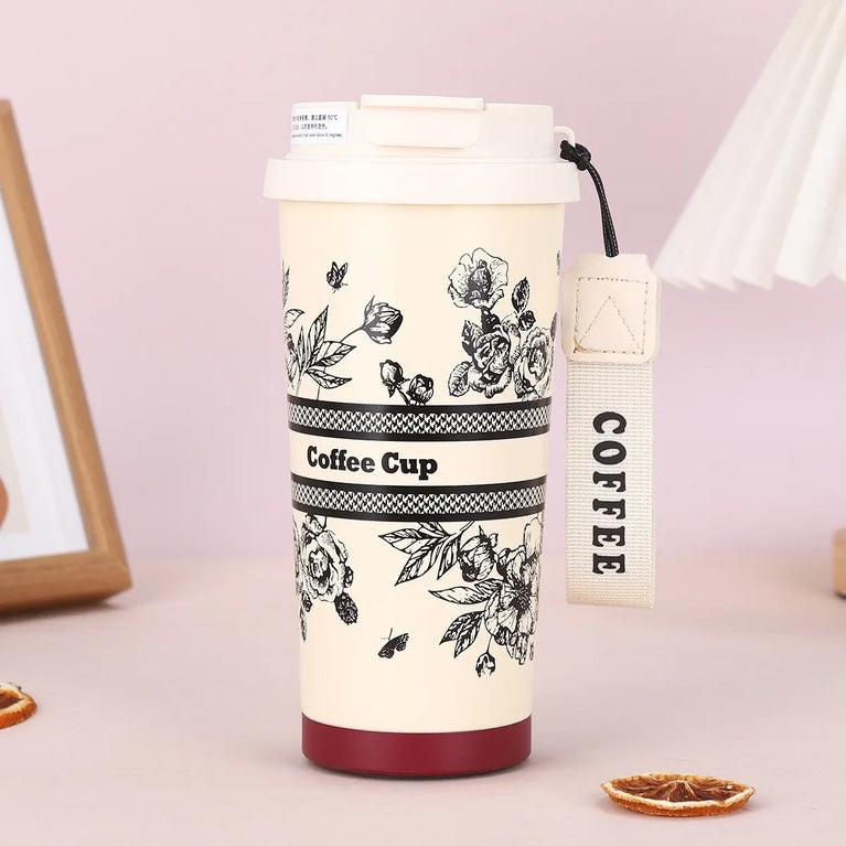 500ml Insulated Stainless Steel Tumbler Mug with Straw Handle