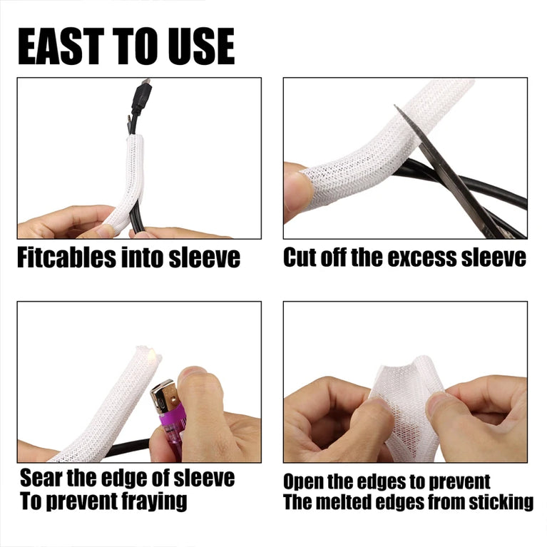 Self-Closing PET Braided Cable Sleeve | Expandable Split Wire Organizer