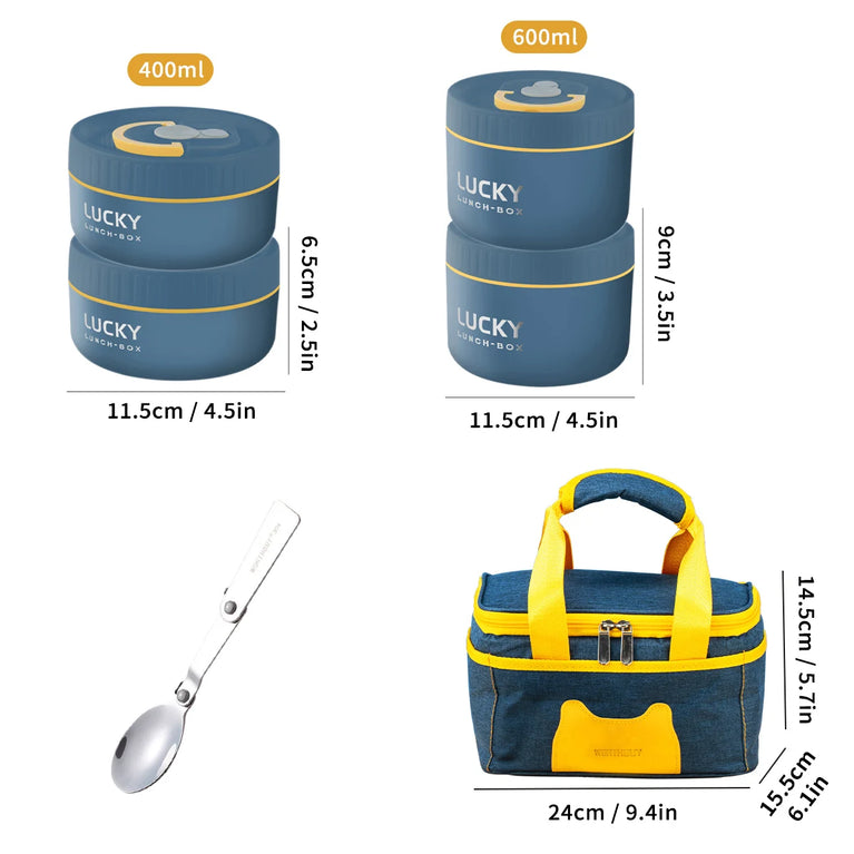 Bento Lunch Box Set Portable Keep Warm Insulated Stainless Steel Thermal Food Container Bag