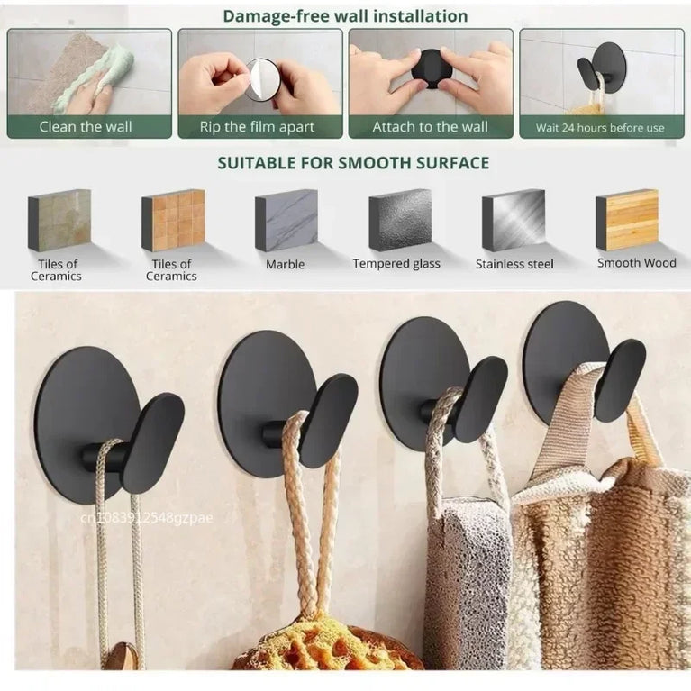 Self-Adhesive Hooks Heavy Duty Plastic Wall Hooks Towel Clothes Rack Hangers Bathroom Kitchen Waterproof Hooks