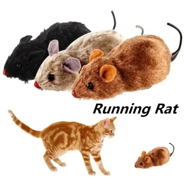 Lifelike Running Mouse Cat Toy Plush Interactive Fun Chase Play