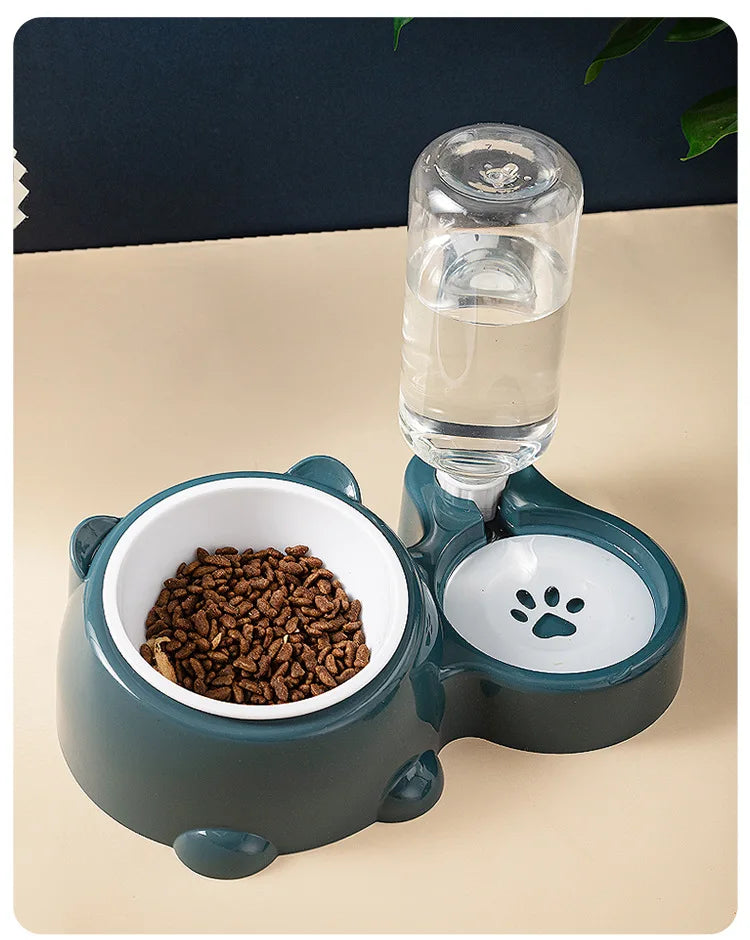 Double Raised Anti-Slip Cat Dog Bowl with Water Feeder System