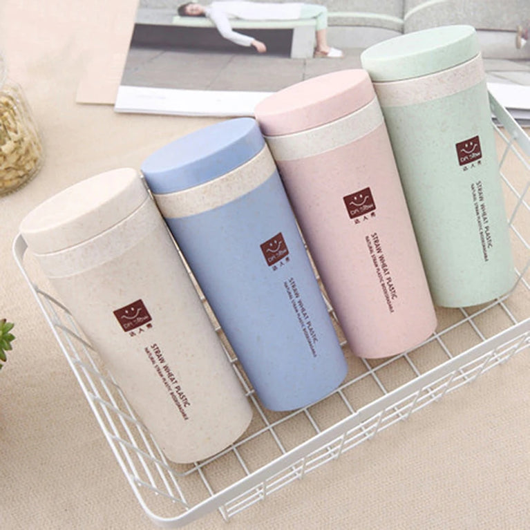 Portable 300ml Wheat Fiber Double Layer Thermal Travel Mug Eco Friendly Water Cup