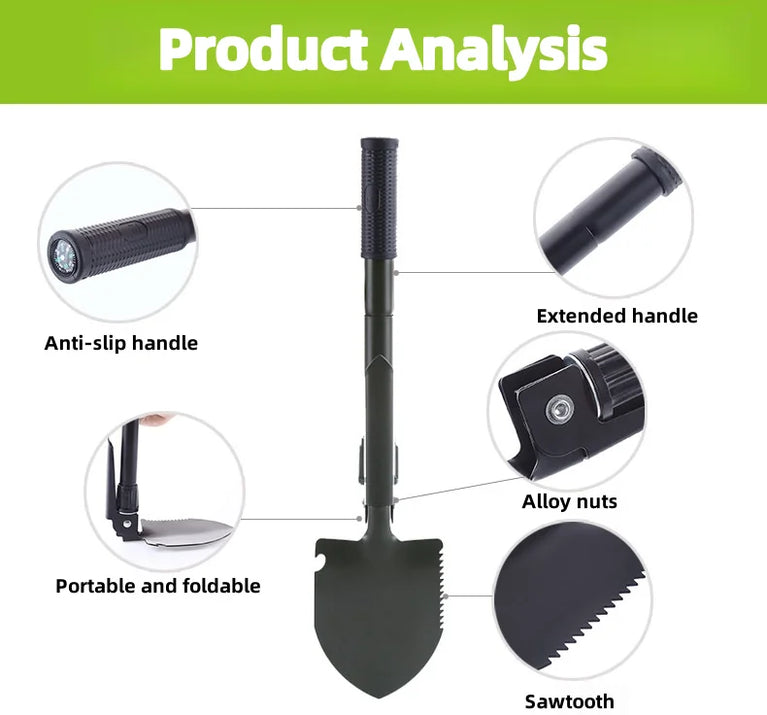 Multifunctional Folding Tactical Shovel | High-Strength Survival EDC Tool