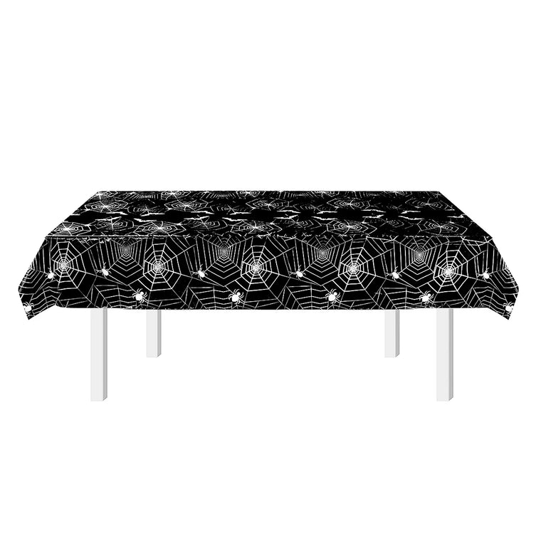 Halloween Spider Web Disposable Tableware Set Black Plates Cups Napkins Party Decoration