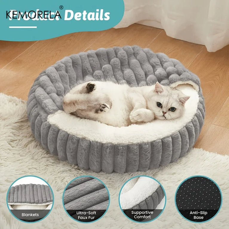 Calming Round Hooded Cat Bed Cat Heating Pad Cooling Cat Bed