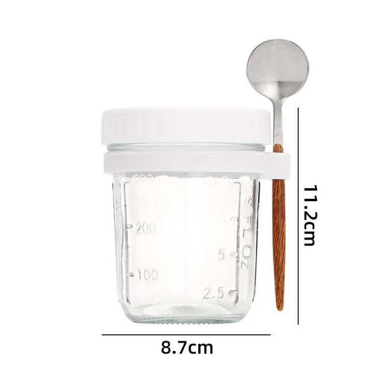 Overnight Oats Container with Lid and Spoon 300ML Glass Breakfast Cup for Yogurt Salad Cereal Storage