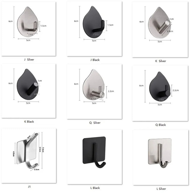Self Adhesive Wall Hook Stainless Steel Towel Rack Bathroom Hardware Shelf Robe Hooks Hanger Shower Shelf Hanging Accessories