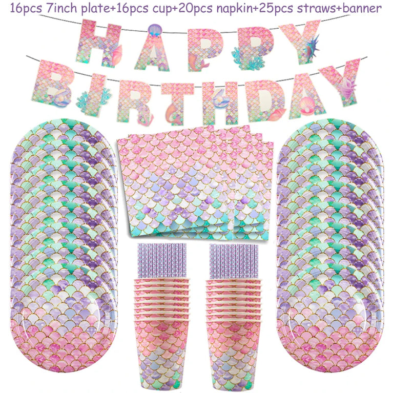 Mermaid Princess Birthday Party Set | Enchanting Disposable Tableware