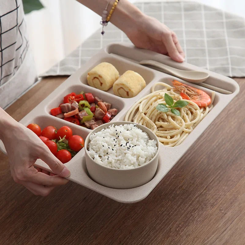 Eco-Friendly Wheat Fiber Meal Set | Anti-Fall Student & Toddler Dinnerware