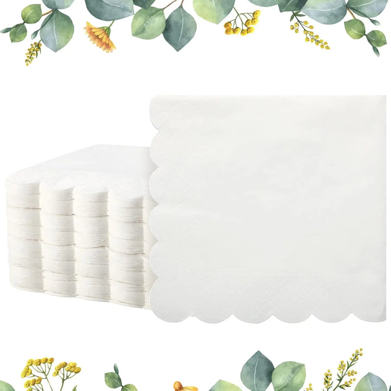50PCS COCKTAIL SCALLOPED EDGE DISPOSABLE PAPER NAPKINS 5X5 INCH DINNER WEDDING PARTY