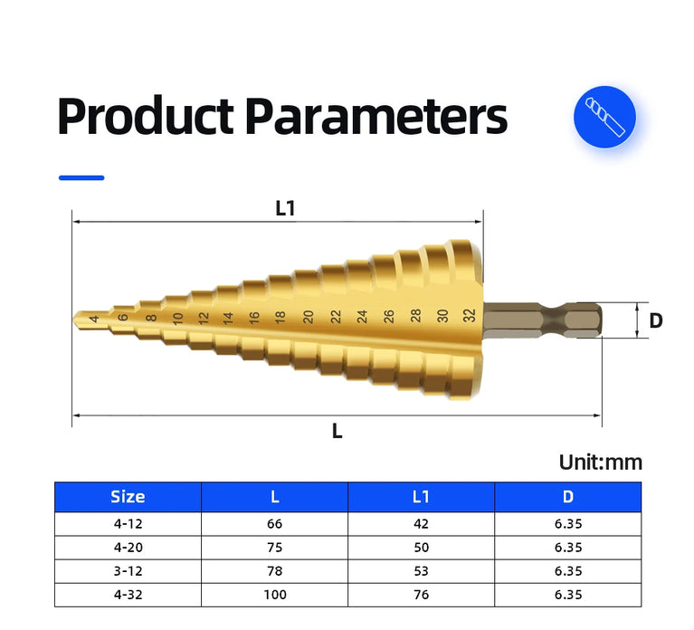 Titanium Step Drill Bit Set | High-Speed Stepped Conical Stage Drills