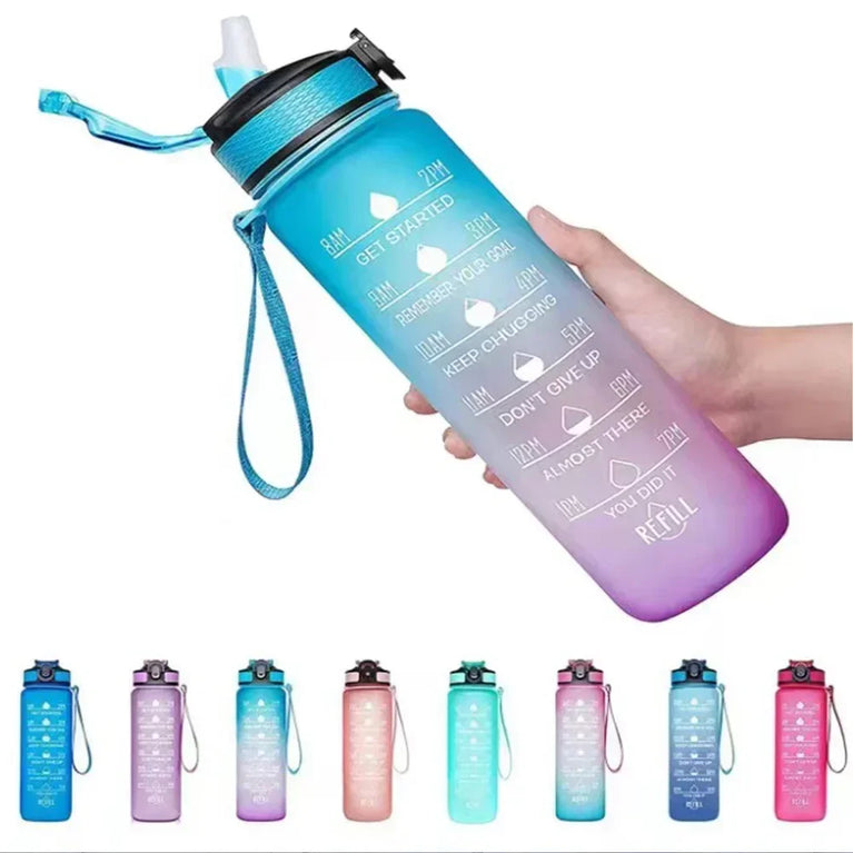 1000ML Motivational Time Marker Sports Waterbottle Leakproof Gym Bottle