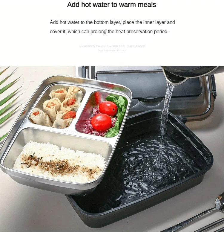 Leak Proof Stainless Steel Lunch Box 3/4 Compartment Bento Container