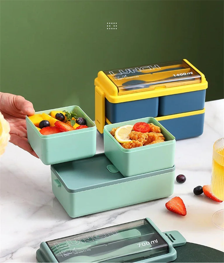 Portable Leakproof Microwave Lunch Box 700/1400ML with Spoon Bento Container