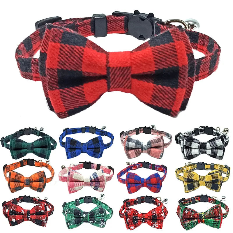 Pet Breakaway Cat Collar Bow Tie Bell Cute Plaid Adjustable
