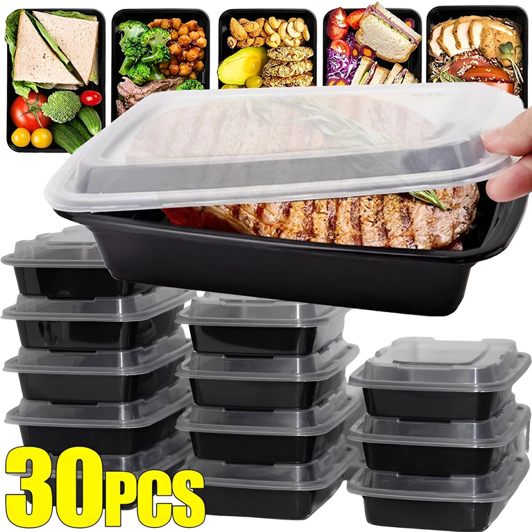 Disposable Food Containers Black Plastic Bento Lunch Boxes With Lids Meal Prep Storage Boxes Set