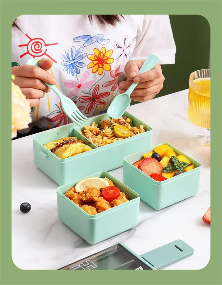 Portable Leakproof Microwave Lunch Box 700/1400ML with Spoon Bento Container