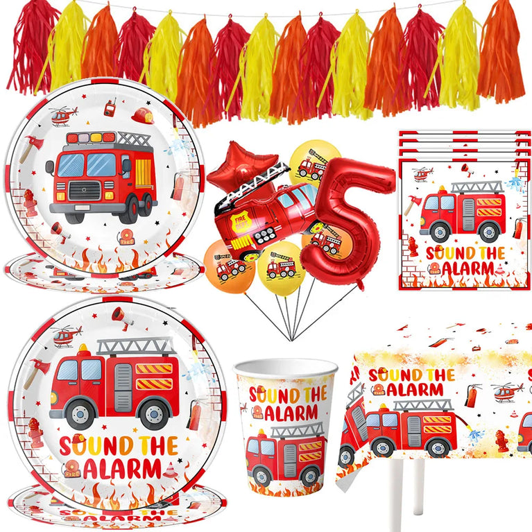 Firetruck Birthday Party Supplies Fire Theme Paper Plates Cups Napkins Set