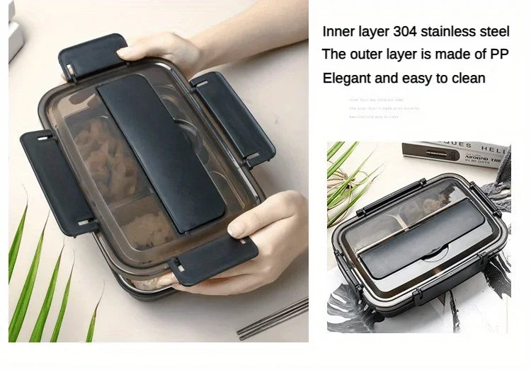 Leak Proof Stainless Steel Lunch Box 3/4 Compartment Bento Container