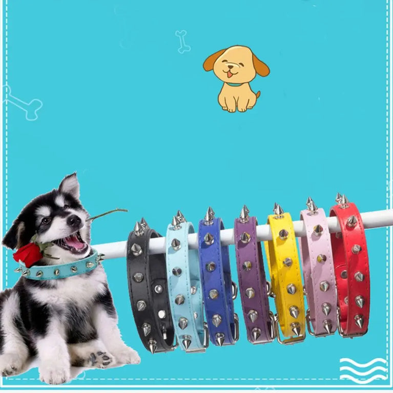 Pet Products Leather Cat Dog Collar Colorful Adjustable Spiked Studded Neck Strap