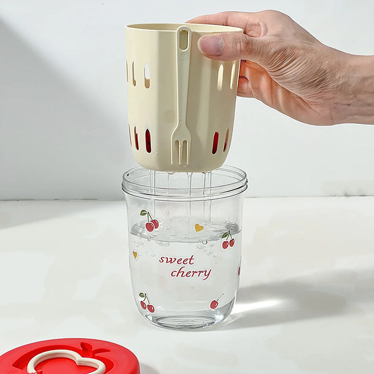 Double Wall Salad Cup Portable Leakproof Oat Breakfast Container Fork Handle