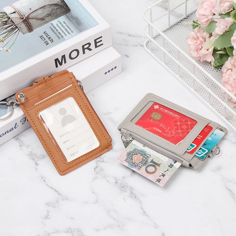 Fashion PU Leather Card Holder | Compact Coin Purse & ID Wallet with Keychain