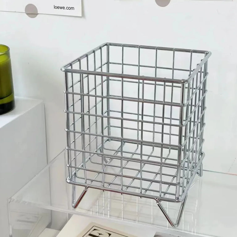 Metal Square Desktop Basket | Creative Iron Stationery & Makeup Organiser